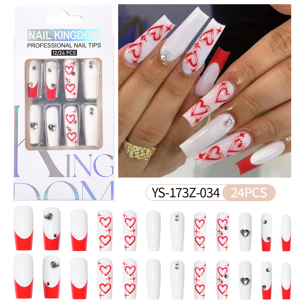 Press on nails fake nail patch extension nail Spice Girl medium rectangle removable 24 pieces with drill manicure
