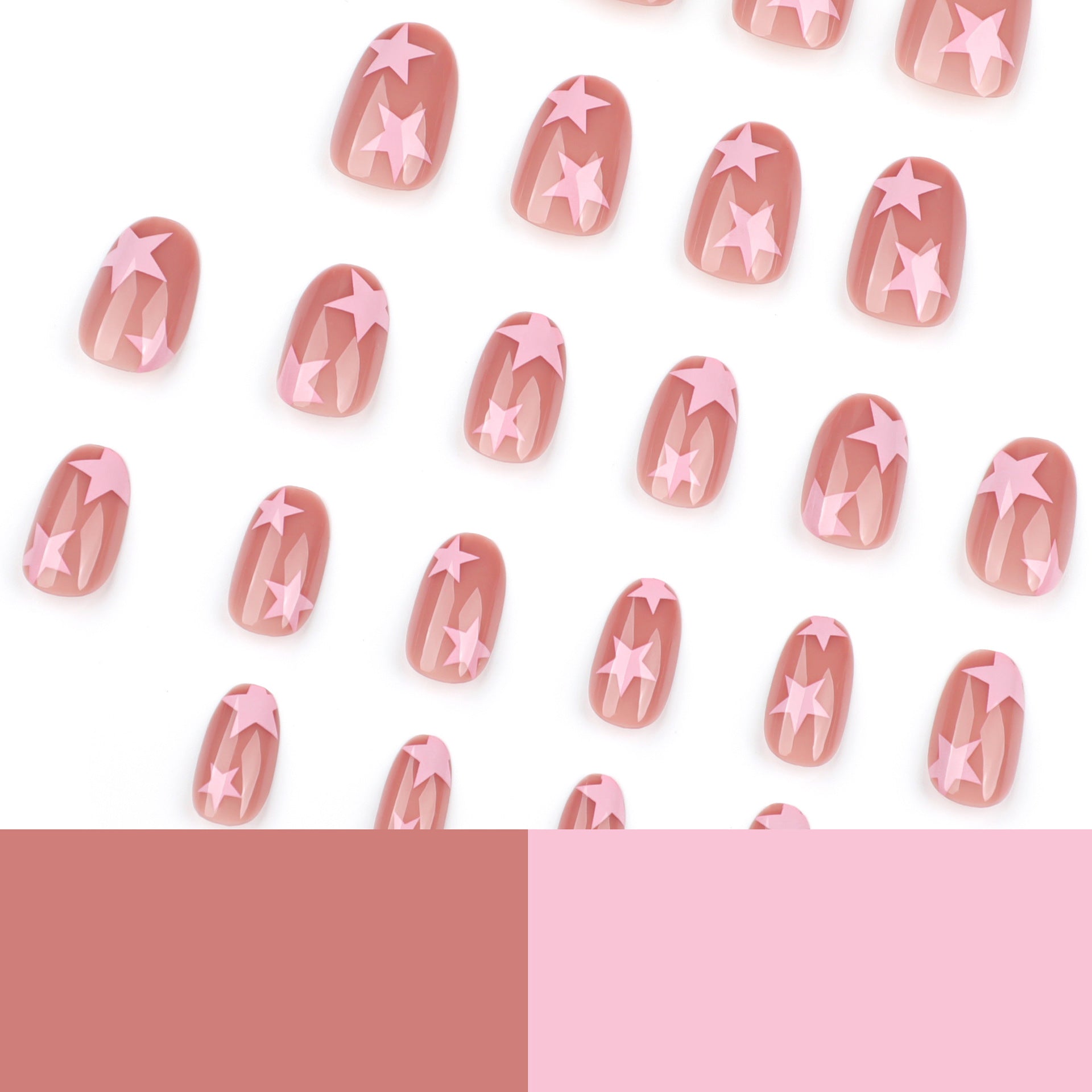 Simple pièce d'art des ongles étoile rose, ronde courte, produit fini en gros, vente chaude, faux｜365nails