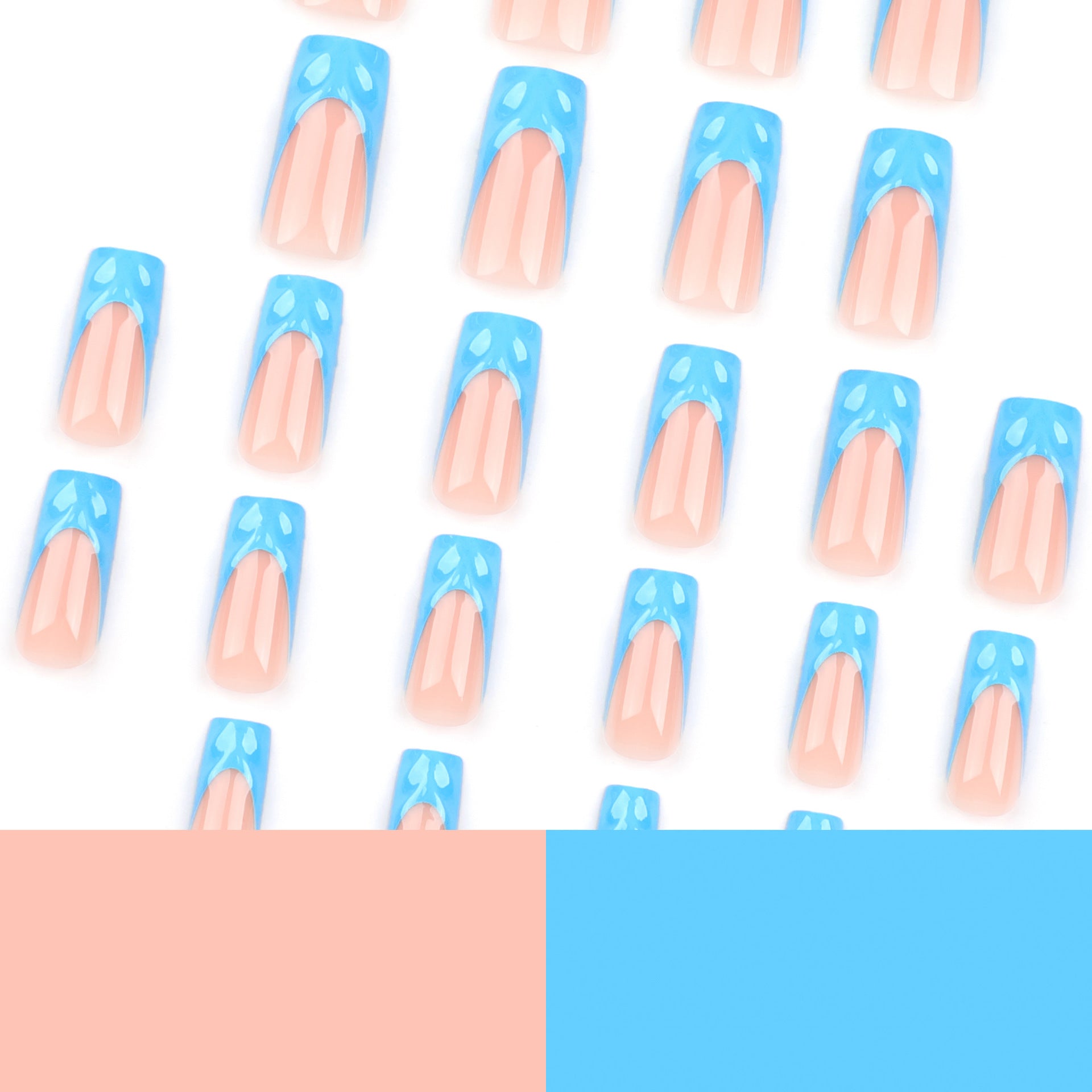 재사용 가능 프렌치 블루 완성 3D 프레스온 네일 네일팁 도매｜365nails
