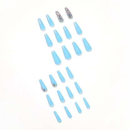Sky Blue Full Diamond Wear Nail Art Finished Fake Nail Press on nail nail patch Removable nail piece ｜365nails