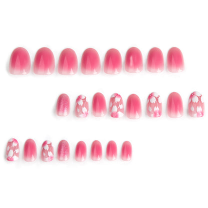 Almofadas para unhas postiças, blush, glitter rosa, unhas postiças, flores brancas, estilos curtos, almofadas para unhas postiças com vento, usando armadura｜365nails