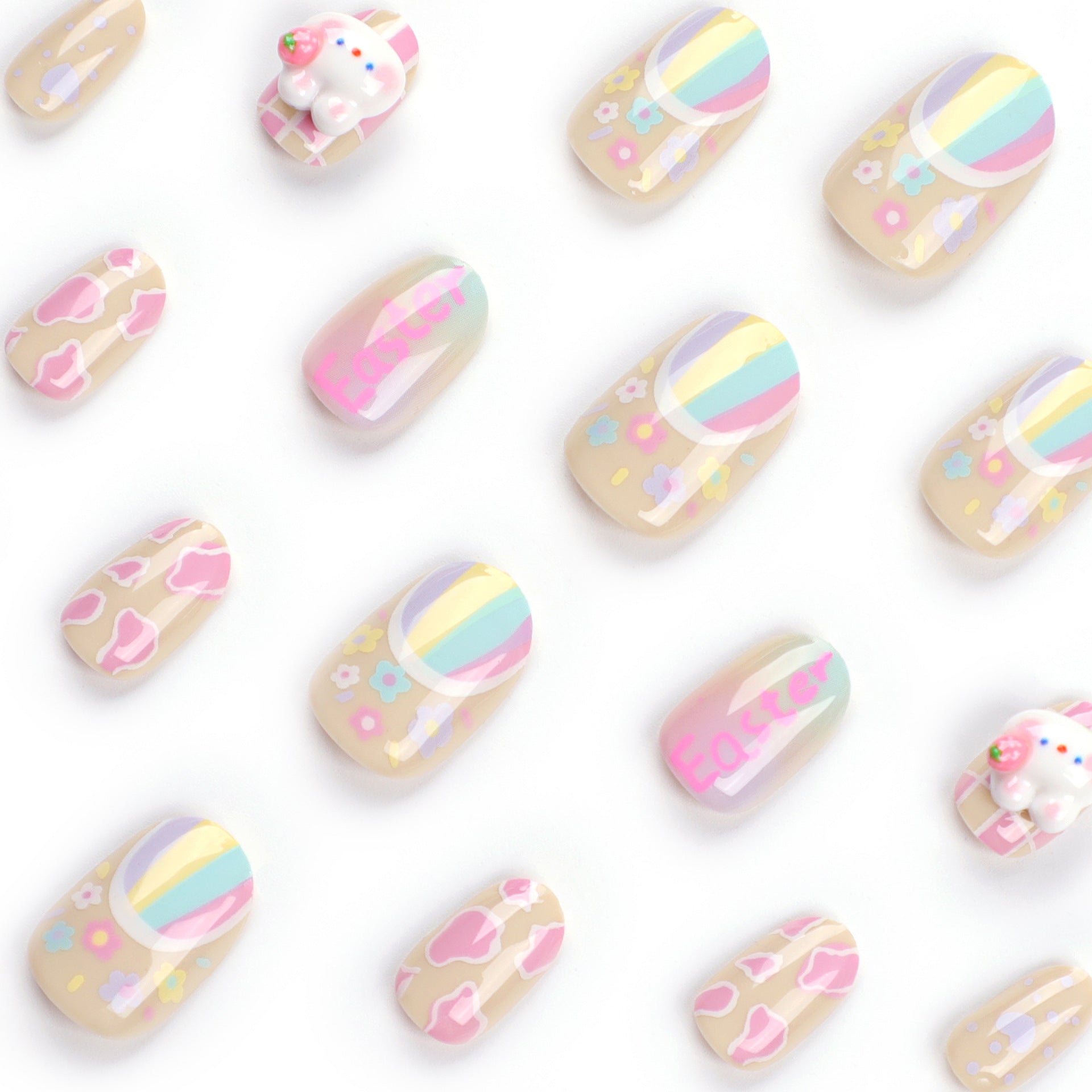 Manicura de Pascua, lindo conejo de dibujos animados, uñas postizas, pegatinas para uñas, uñas postizas, 365nails