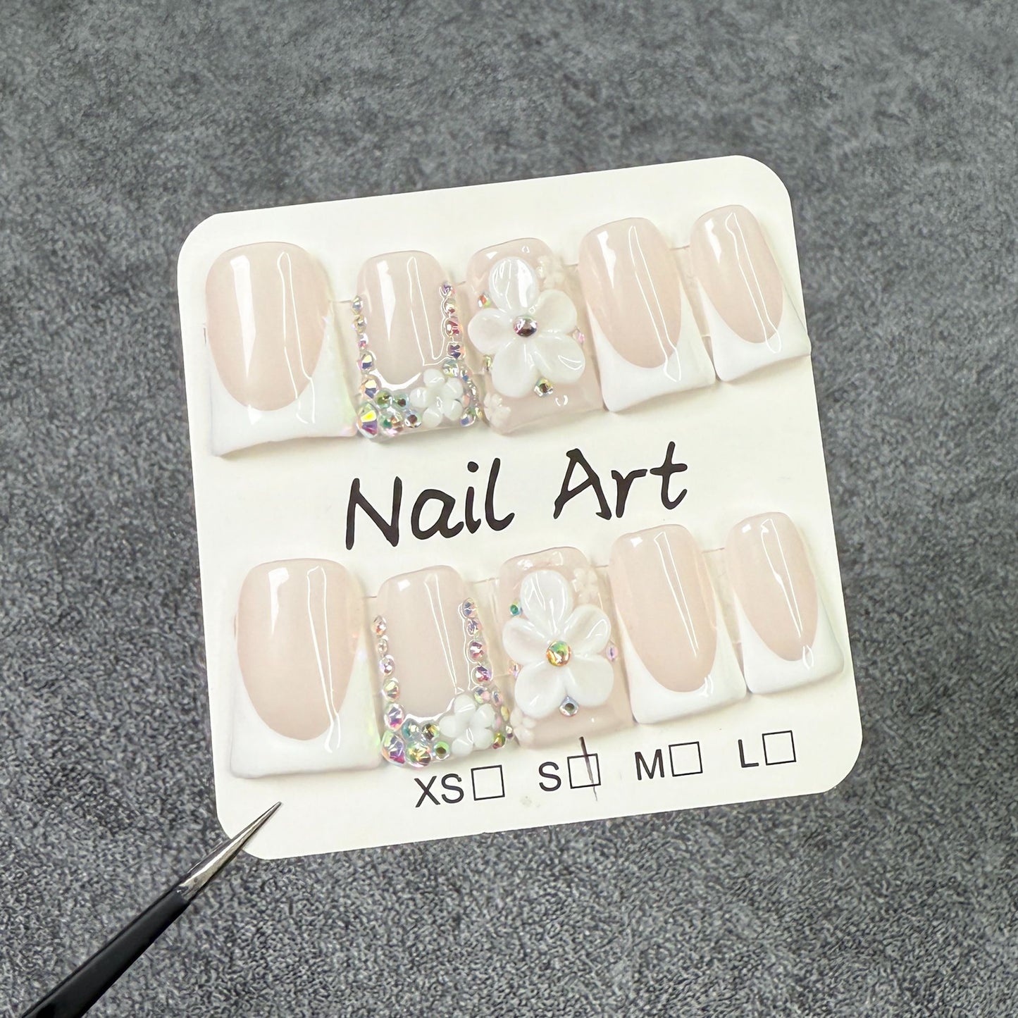 Duck mouth manicure, simple and pure French ice-through three-dimensional carving, pure Handmade press on nails fake nails｜365nails