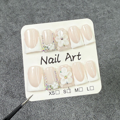 Duck mouth manicure, simple and pure French ice-through three-dimensional carving, pure Handmade press on nails fake nails｜365nails