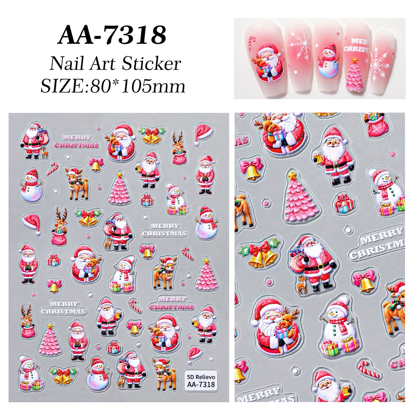 Original Christmas snowman manicure sticker 5D relief three-dimensional colored Christmas tree DIY nail sticker jewelry AA