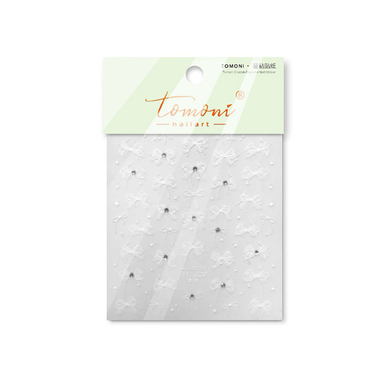 365nails：白色蕾絲與水晶花瓣 美甲貼紙