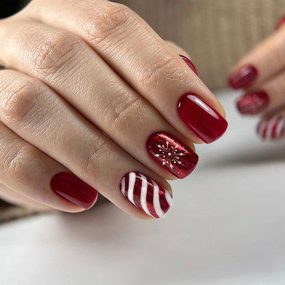 Christmas press on nails snowflake love snowman manicure short almond bow  long nail wholesale｜365nails