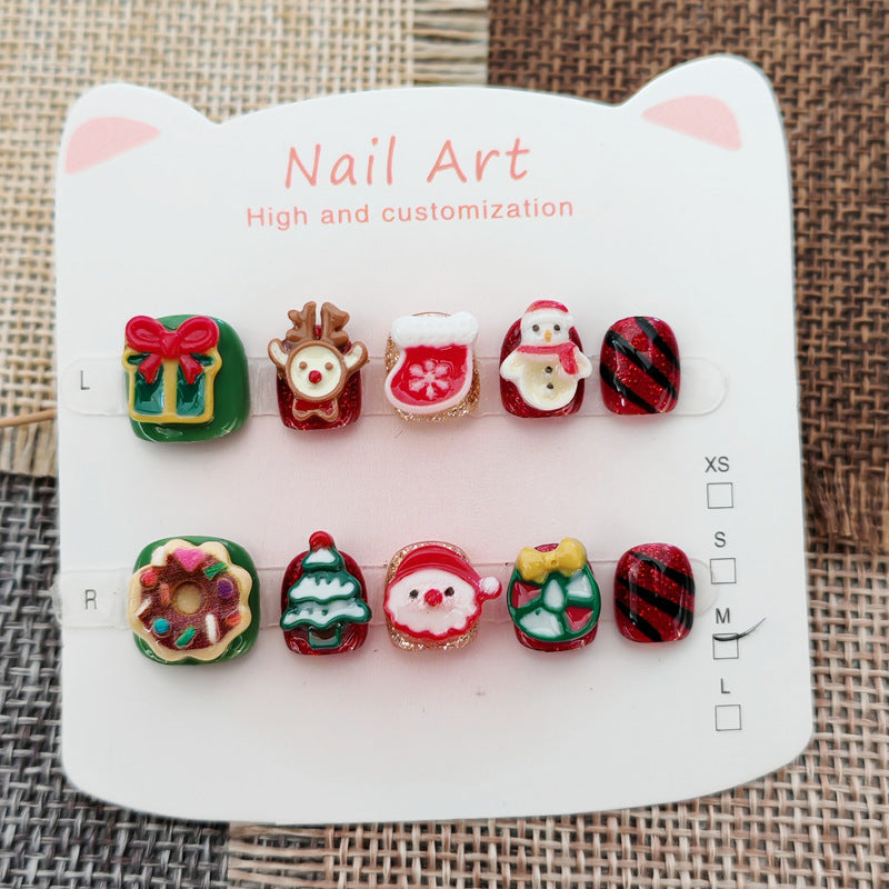 365Nails: "Christmas Sweet Feast" – Handmade Cute Short Oval Press On Nails With Santa & Reindeer Design
