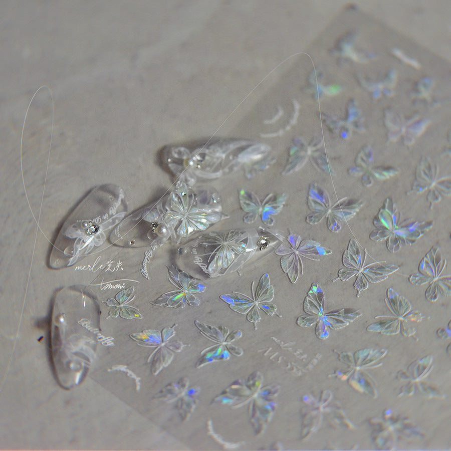 Holographic Butterfly Collection: "Iridescent Crystal Butterfly" – 3D Embossed Nail Sticker