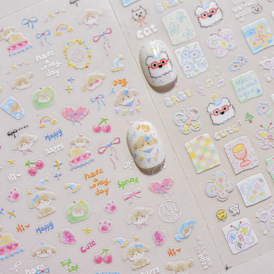 365nails: 「可愛貓咪蝴蝶塗鴉浮雕套組」—美甲貼紙