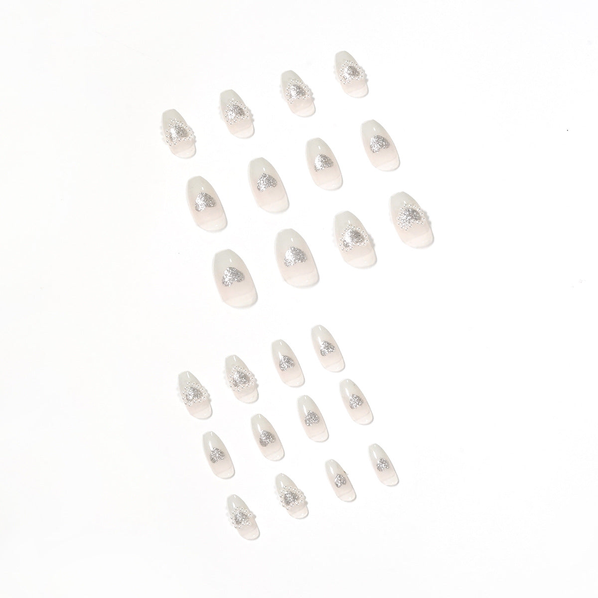 Temperamento cambio gradual gris melocotón corazón perla desgaste arte de uñas terminado arte de uñas parche parche de uñas pieza de uña extraíble ventas de fábrica｜365nails