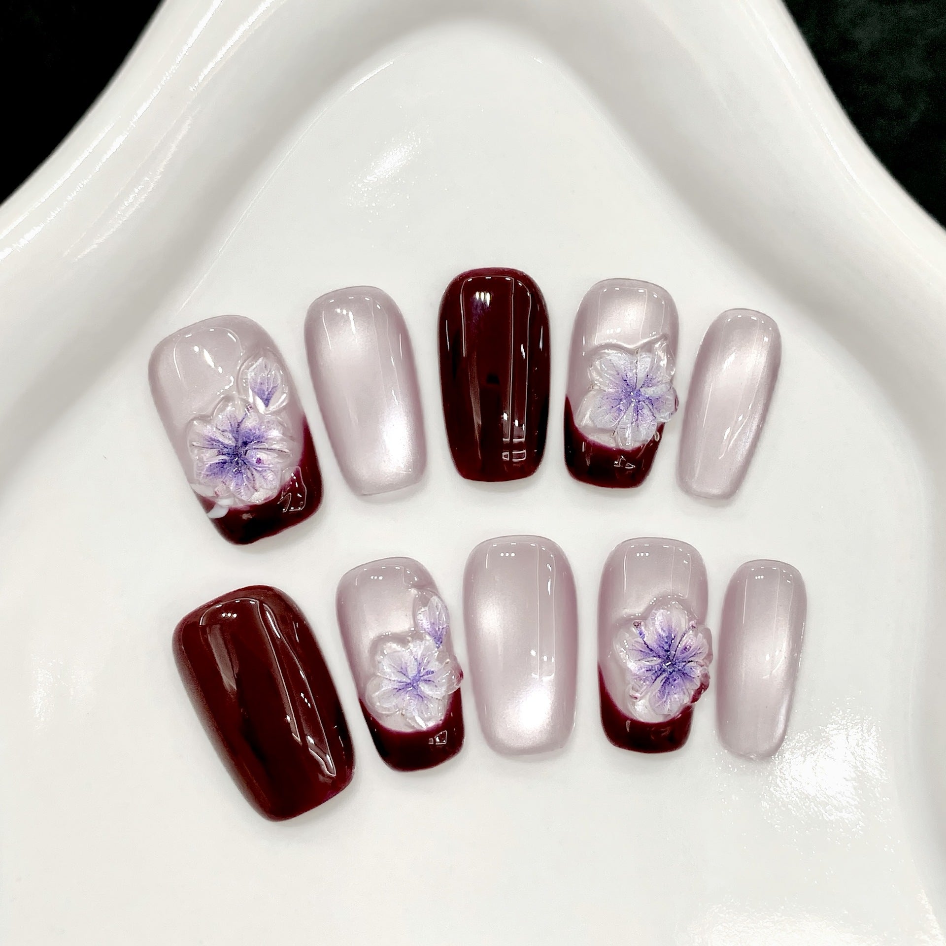 365nails: "Crystal Blossom" – 3D Flower & Glass Bead Cat-eye Handmade Square Nails