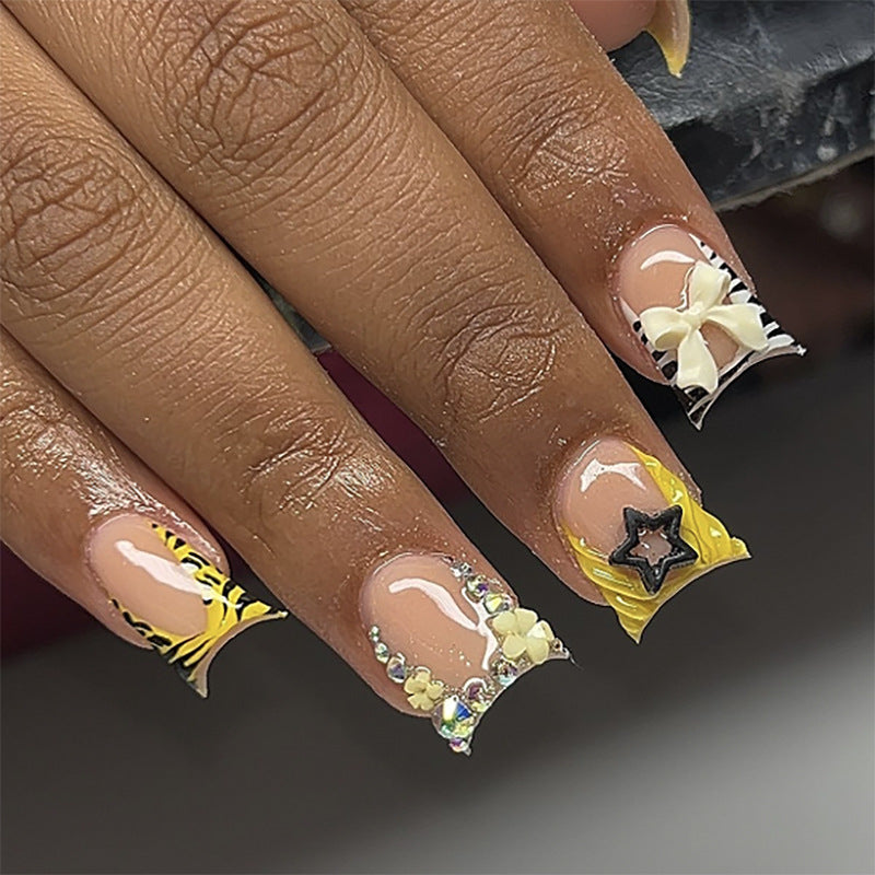 法式斑馬紋｜中長款與短款方形穿戴甲｜365nails