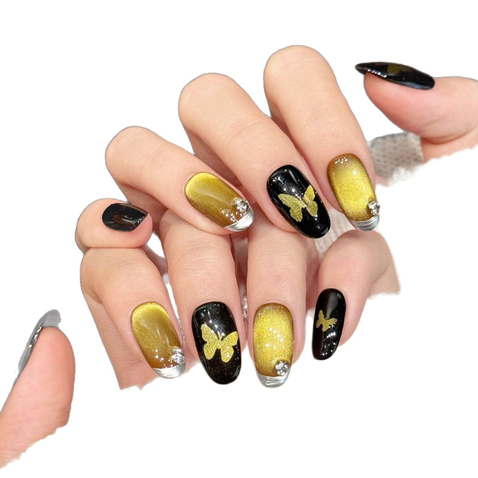 365nails: "Gilded Secret" – Black Gold Butterfly Handmade Press on Nails