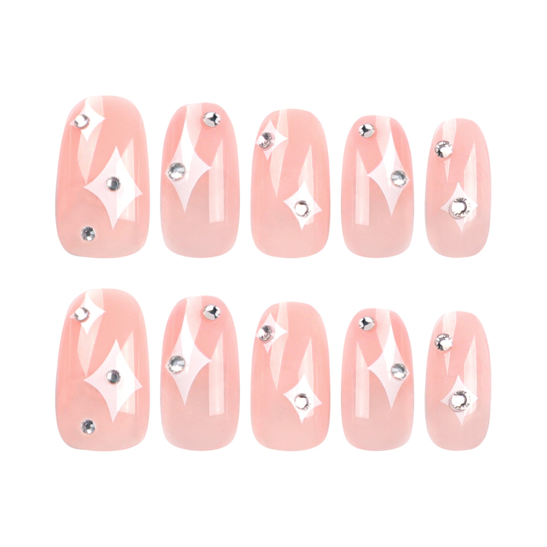 365nails: "Starlight Blush Square" – Rhinestone & Star Accent Press-on Nails