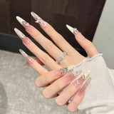 Pink Ribbon Glitter Vintage Sweet Press On Nails