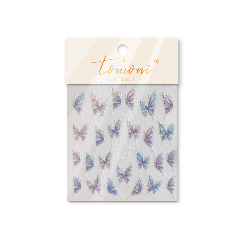 Holographic Iridescent Butterfly Nail Stickers – 5D Embossed Fairy Wing Set