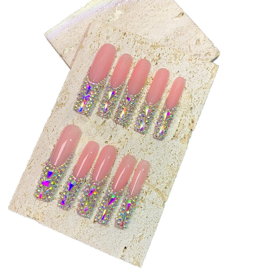 Pink Jelly Long Nails with AB Crystal Glam Tips