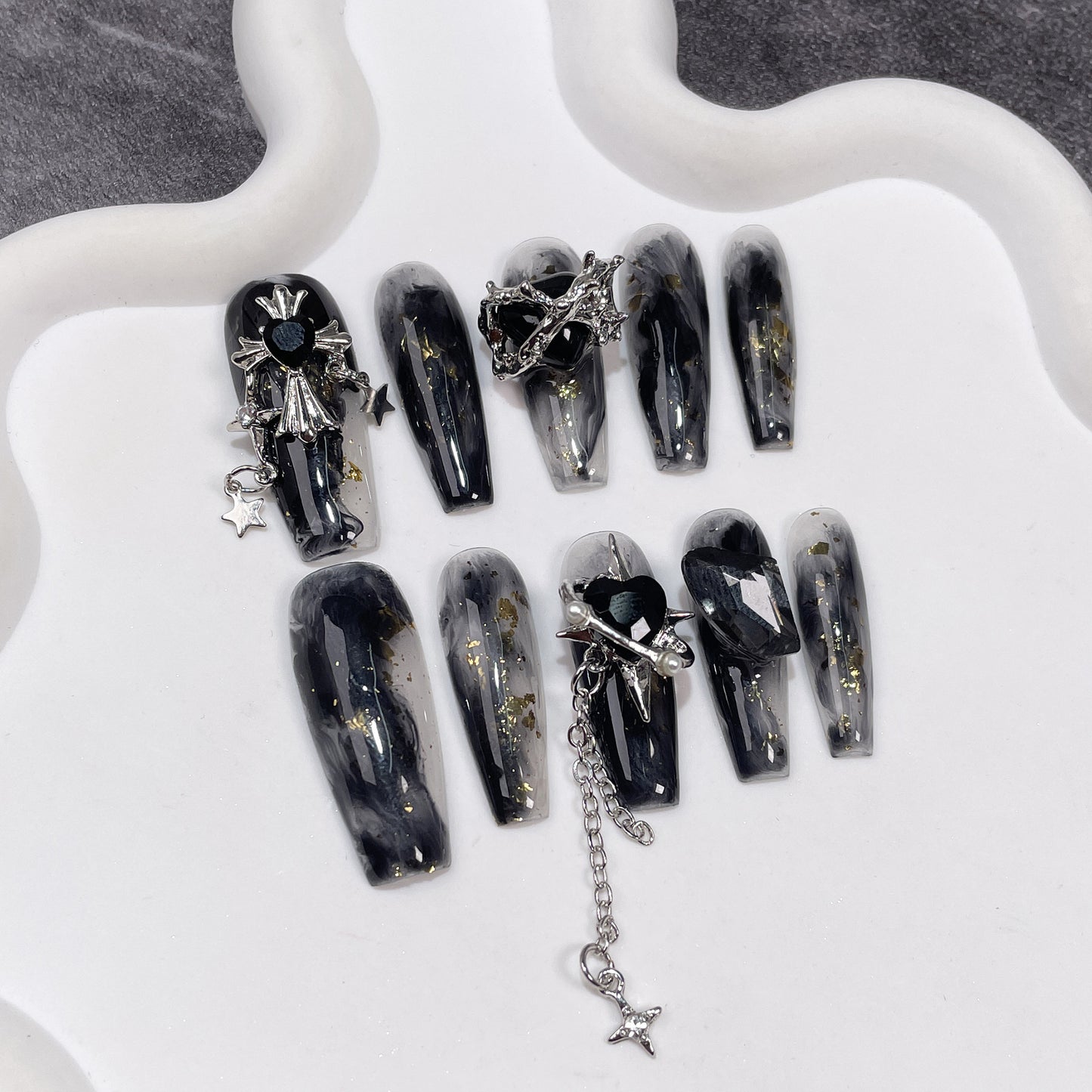 Handmade Nail Dark Smudge Spice Girl Long Nail Patch  Style Pendant Wearable Nail Patch｜365nails