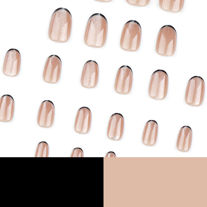 Wear nail pads wholesale coffee color cat eye French black nail pads short nail patches removable nail pads｜365nails