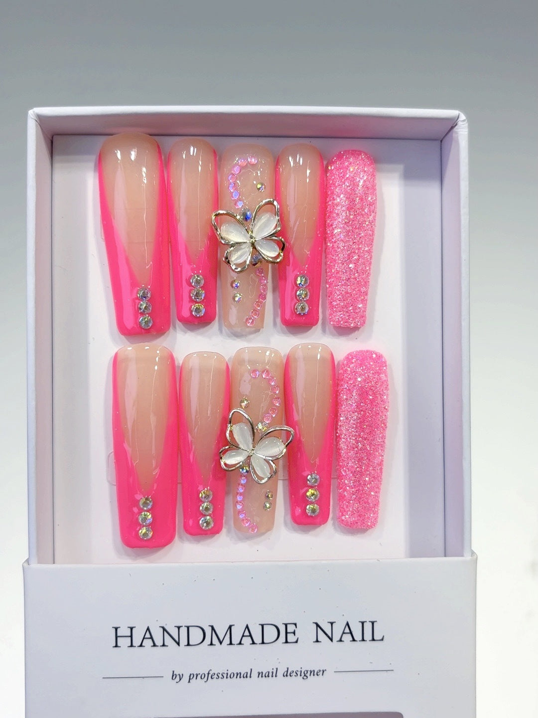 Barbie Glow: "Butterfly Blush" – Extra Long Square Press-On Nails