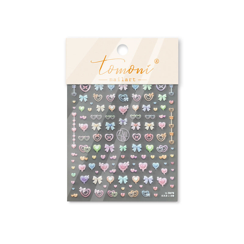Pastel Heart & Bow Nail Stickers – 5D Embossed Kawaii Sweet Set