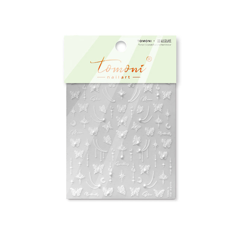 White Crystal Butterfly & Star: "Ethereal Celestial Butterfly" – 5D Embossed Nail Sticker