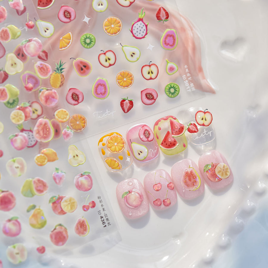 Iridescent Summer Fruits: "Fruity Summer Glow" – 5D Embossed Nail Sticker
