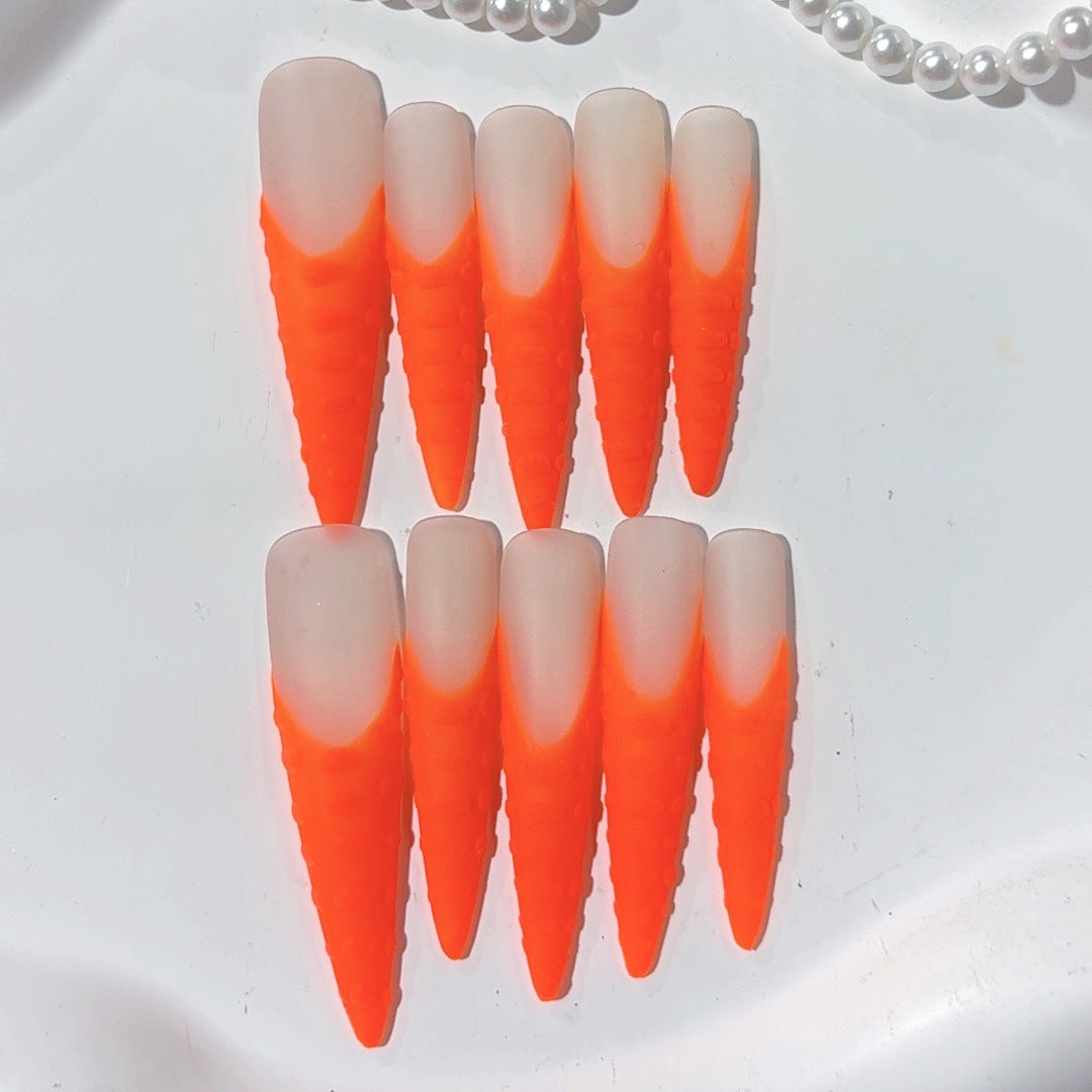 Neon Orange Gradient Textured Statement Press On Nails