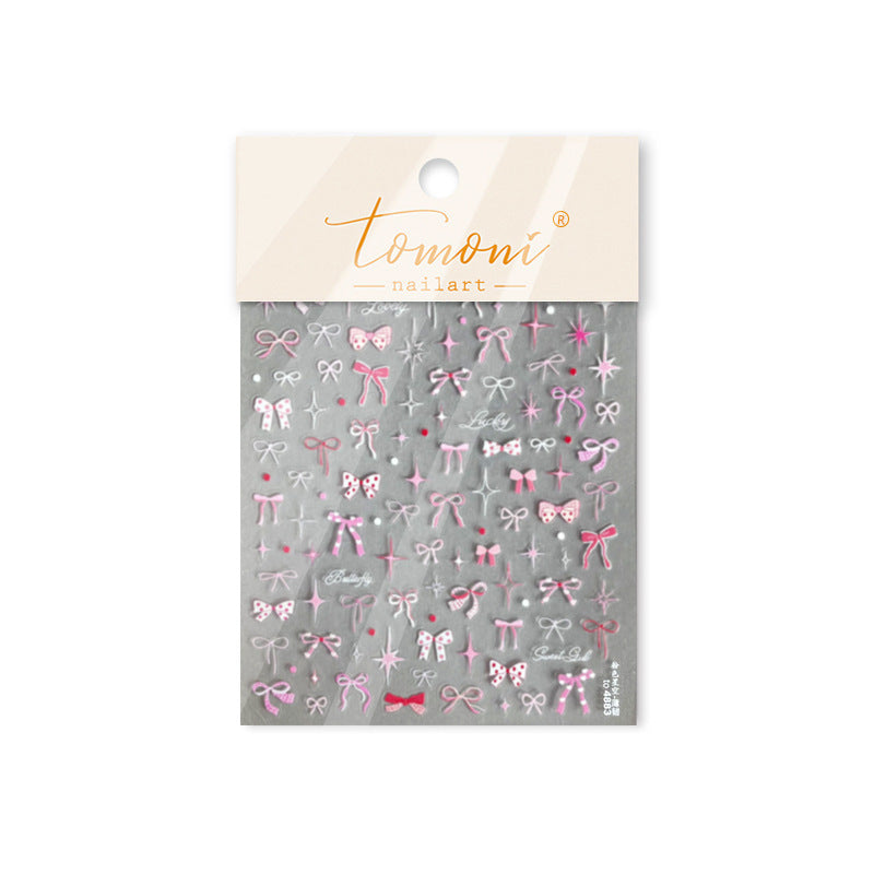 Misty Pink Star & Bow Collection: "Dreamy Pink Star Bow" – 3D Embossed Nail Sticker