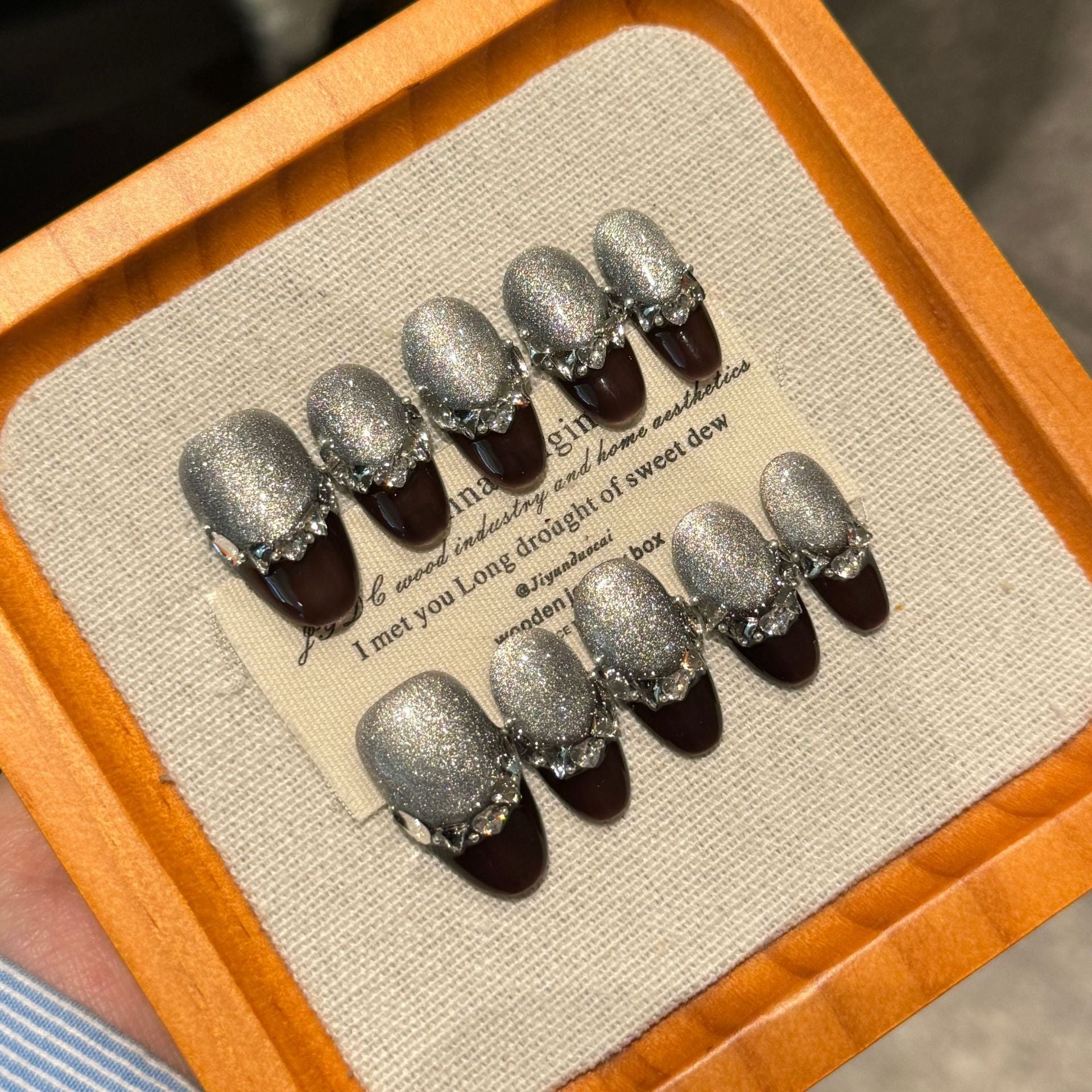 365nails: "Midnight Mirage" – Cat Eye & Rhinestone Handmade Press on Nails Short Square Nails