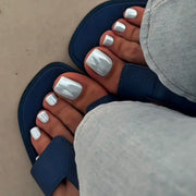 Bestselling solid blue toenail tips - press-on toenail art with glitter coating
