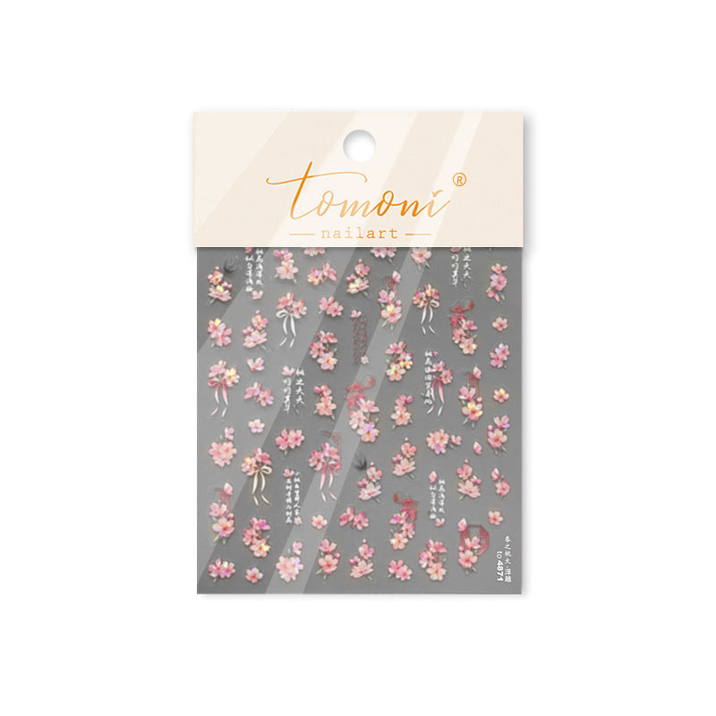 Spring Elegy Pink Cherry Blossom Collection: "Romantic Pink Cherry Blossom" – 3D Embossed Nail Sticker