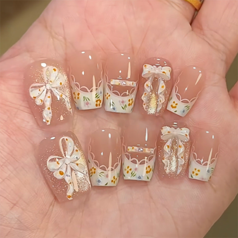 3D 蝴蝶結短款芭蕾形貓眼穿戴甲 — 熱賣｜365nails