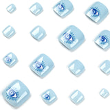 Unhas postiças azuis para os pés, manicure com efeito cool eye, produto finalizado, atacado, unhas postiças removíveis ｜365nails