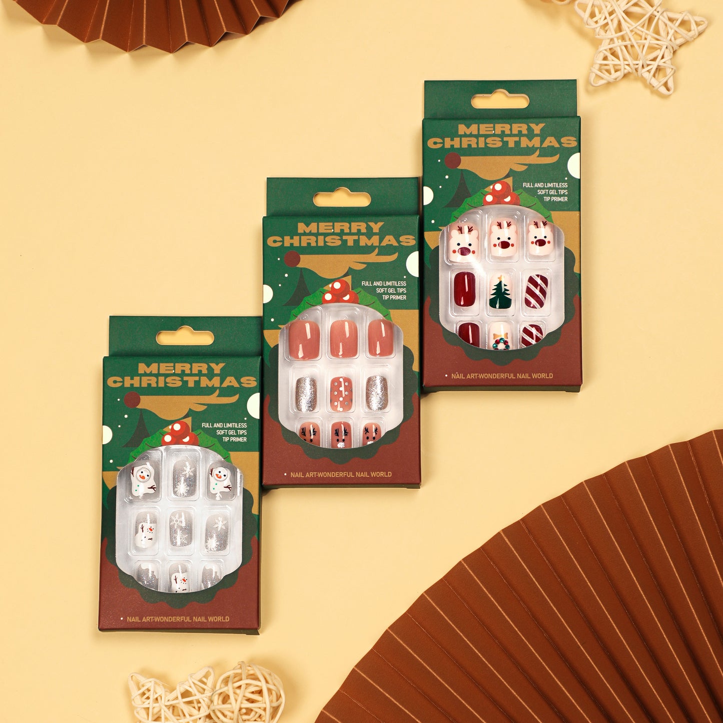 Christmas candy fake nails wholesale short nails art patch finished nails sticker press on nails removable｜365nails