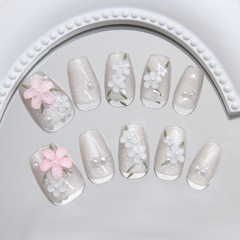 Nail Tips  prefabricated nail gentle ice waxy spring flower cat eye pearl  ins wind removable press on nails 30 pieces｜365nails