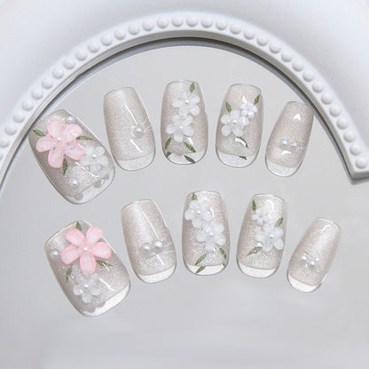 Nail Tips  prefabricated nail gentle ice waxy spring flower cat eye pearl  ins wind removable press on nails 30 pieces｜365nails