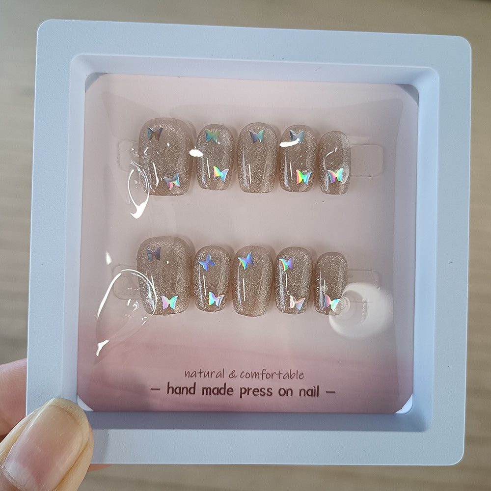 10 cat-eye girl children's manicures, laser butterfly nail stickers for children aged 10-18 wearing armor