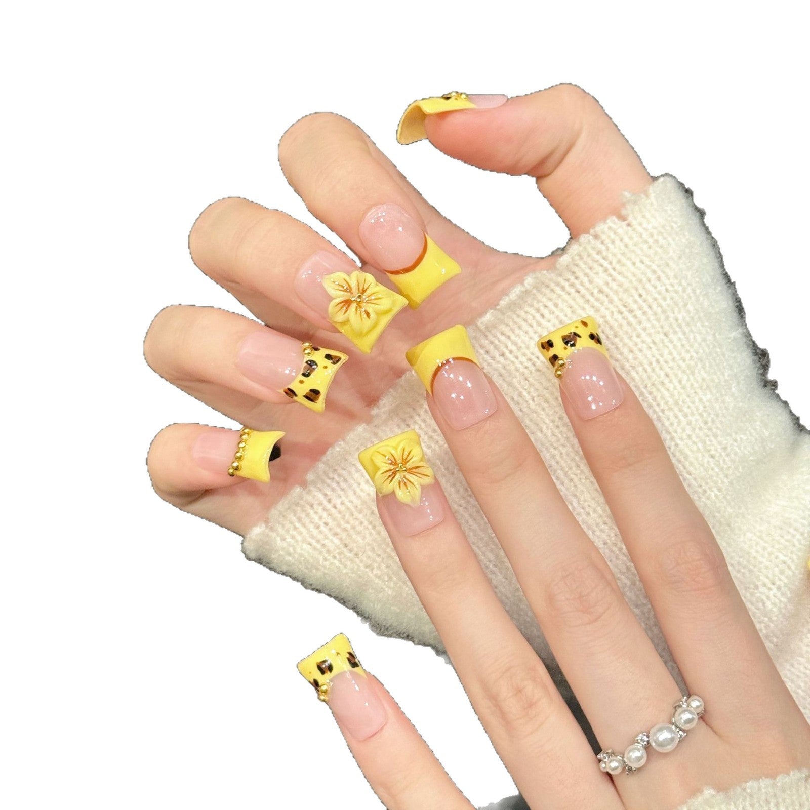 Yellow Cherry Blossom Duckbill Press On Nails