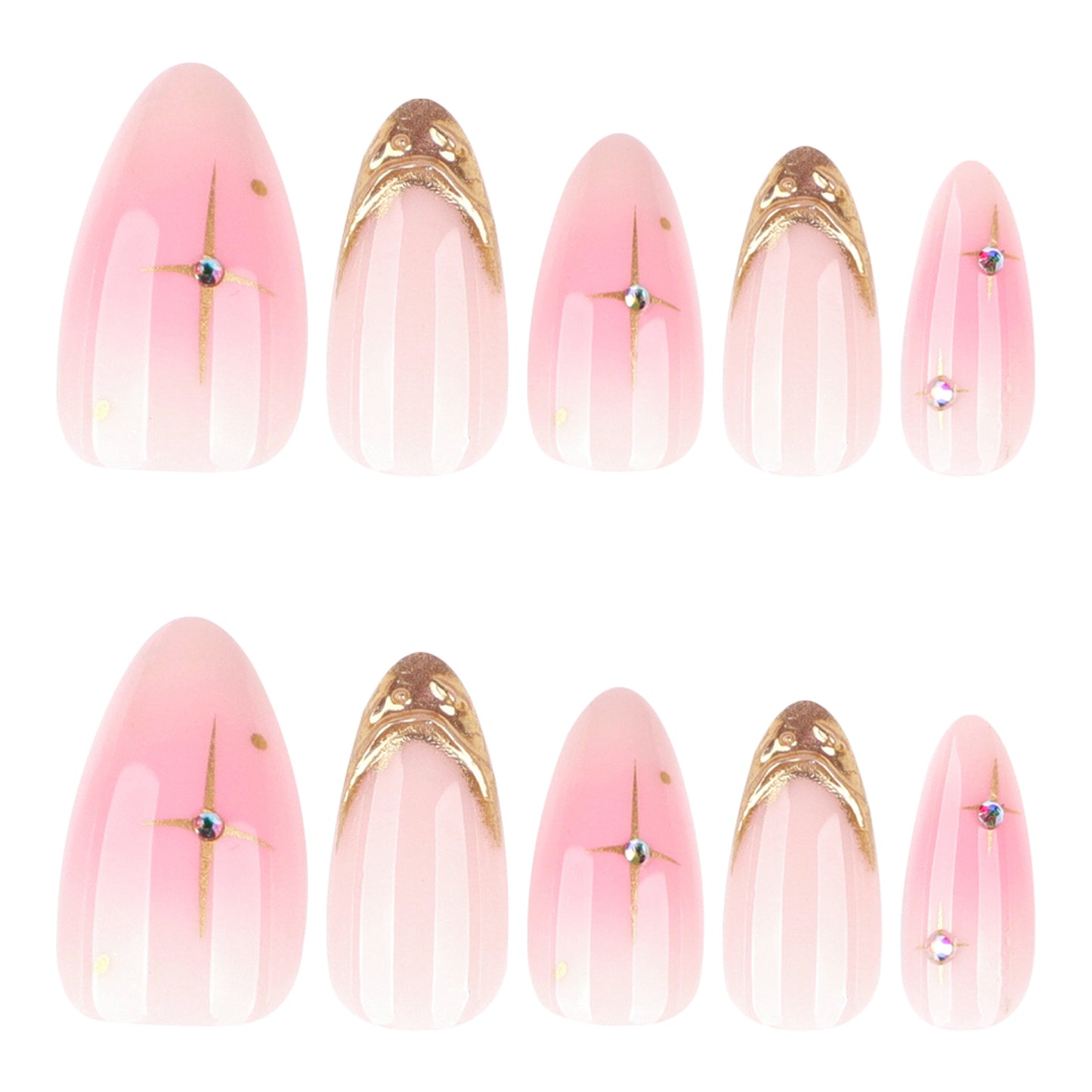 Pink Gold Wave Charm Press On Nails Elegant Design
