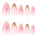 Pink Gold Wave Charm Press On Nails Elegant Design