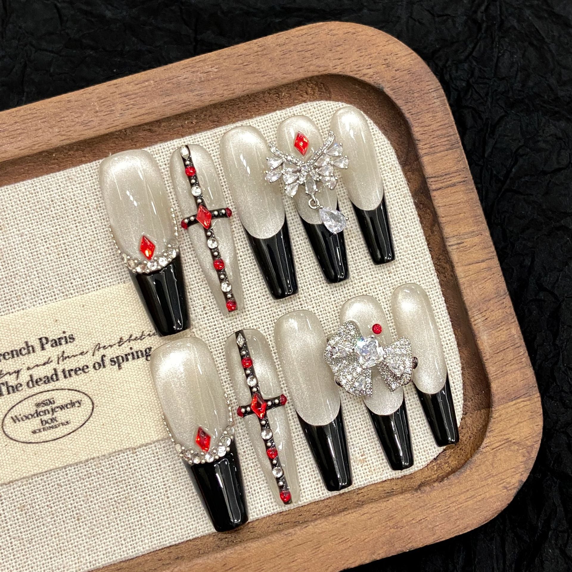 365nails: "Gothic Redemption" – 3D Cross & French Tip Handmade Coffin Nails
