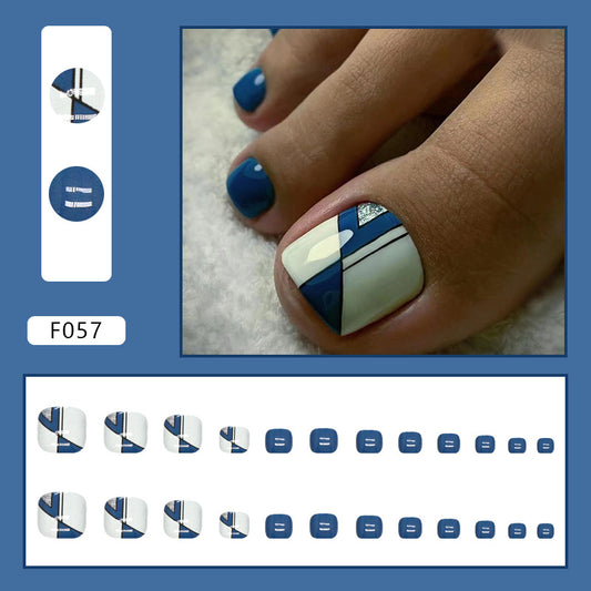 Coleção irregular azul-marinho simples e fresca, unhas postiças listradas, unhas postiças postiças, unhas postiças postiças, peça de nail art para unhas postiças｜365nails