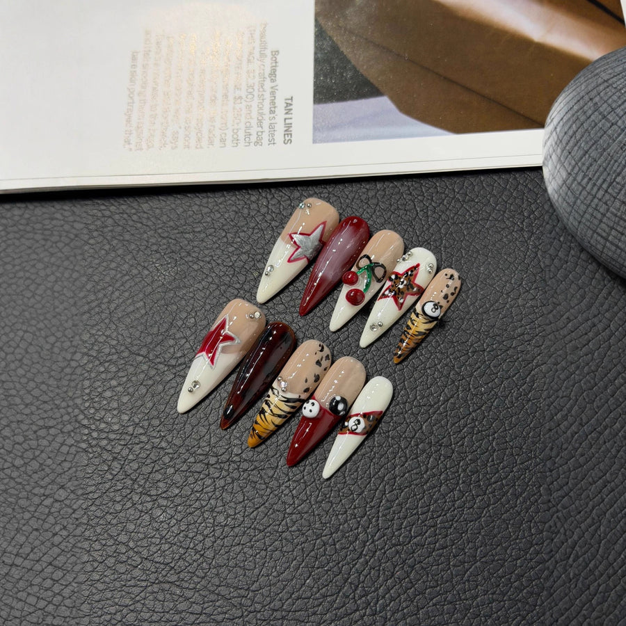 365nails: "Punk Rock Star" – 3D Star & Leopard Print Handmade Stiletto Nails