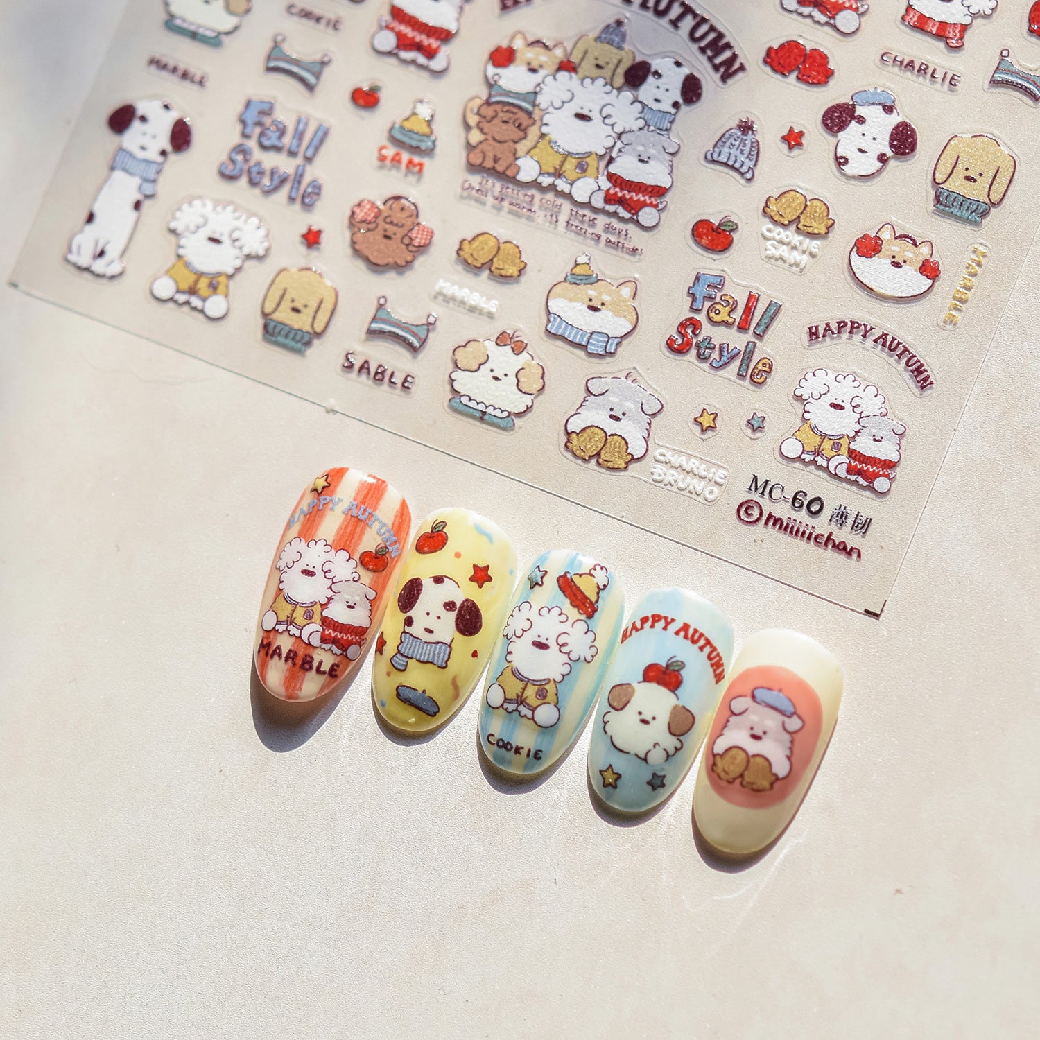 nail stickers Cute Puppy & Girl Nail Stickers – 5D Embossed Happy Autumn Set