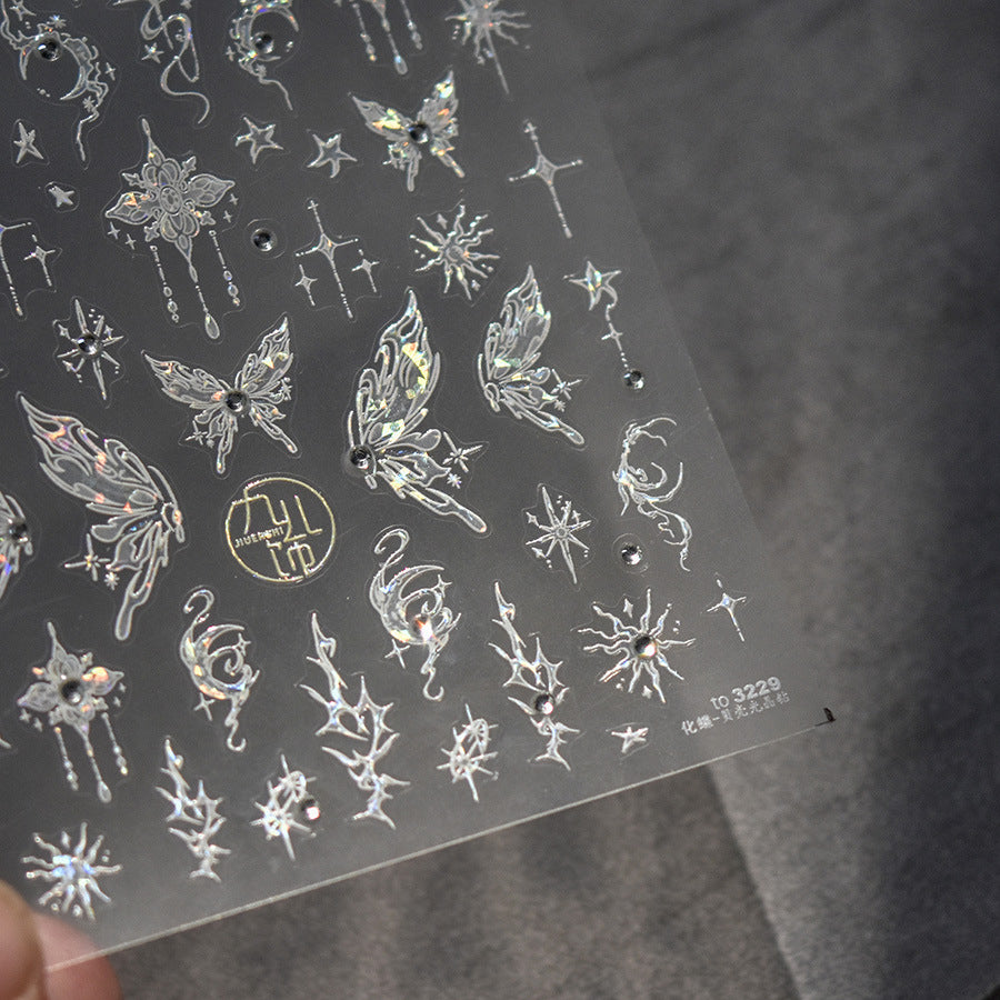 Crystal Butterfly & Snowflake Collection: "Iridescent Crystal Butterfly & Snowflake" – 3D Embossed Nail Sticker