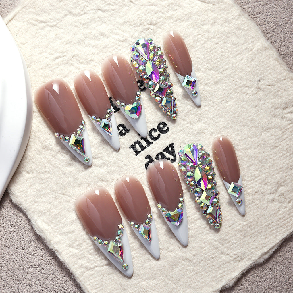 Nude French Crystal Statement Glam Press On Nails