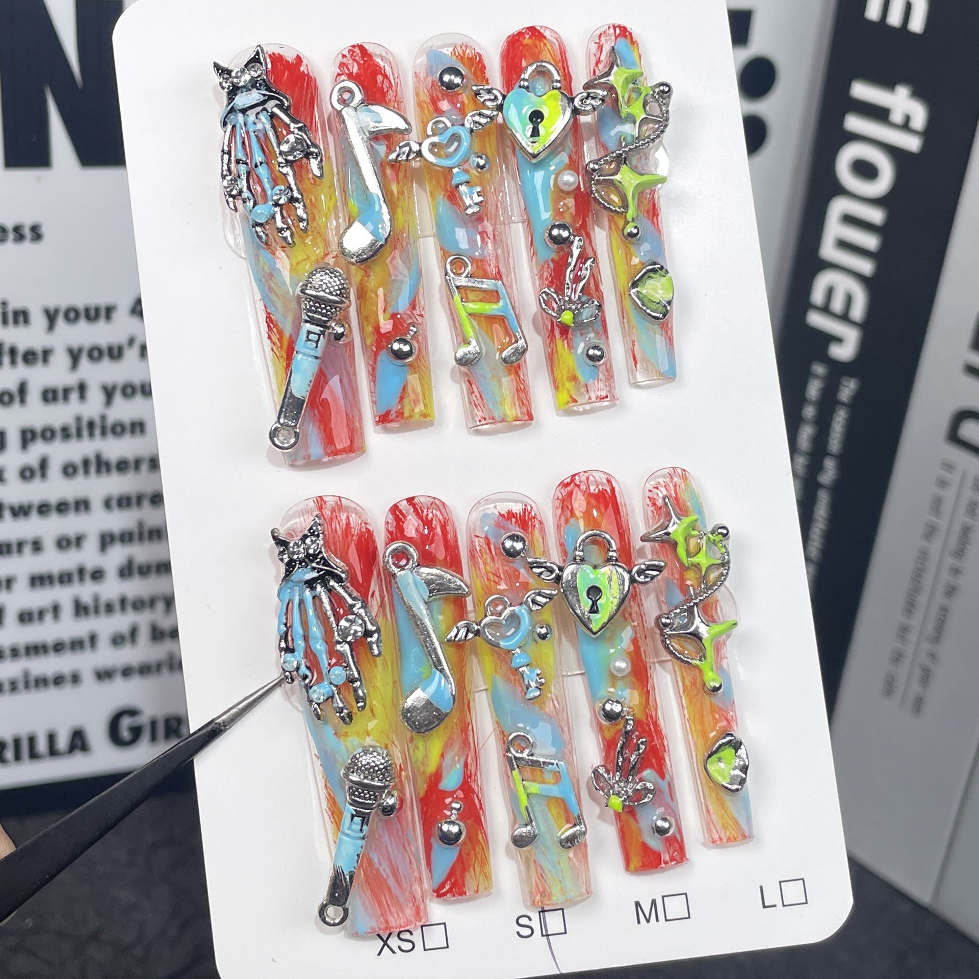 Unhas de pressão personalizadas para festivais de música, gatinhas fofas, cachimbo de água, Halloween, grafite, puras, feitas à mão, atacado ｜365nails