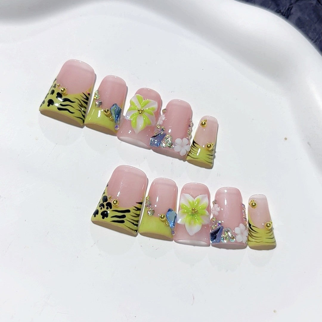 Jungle Bloom: "Tiger Lily" – Short Square Handmade Press On Nails